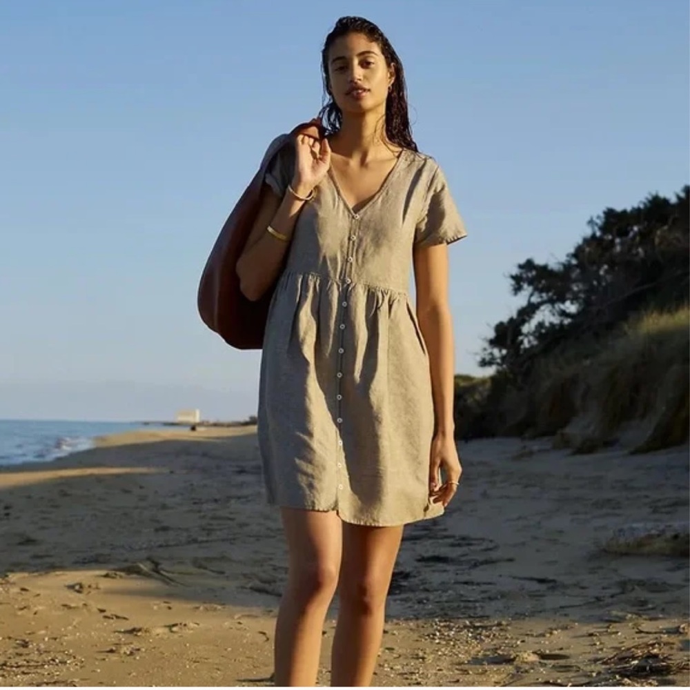 Madewell Linen Blend Alexandra Button Front Dress